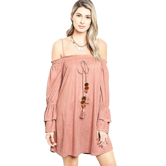 Gypsy Hippie Faux Suede Off Shoulder Tunic Dress - Picture 2 of 8